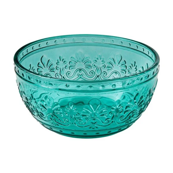 🌺 New Pioneer Woman Cassie Glass Cereal Bowl, Teal Blue, Set of 6 - Picture 5 of 10